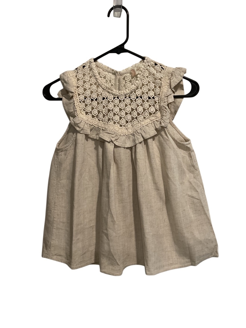 Altar'd State Baby Doll Top Blouse Crochet Lace Yoke Beige
